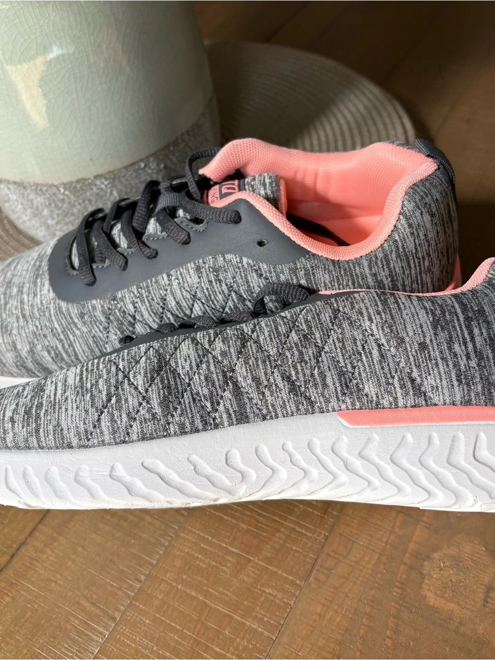 Women's Grey Knit Athletic Sneakers with Pink Lining
